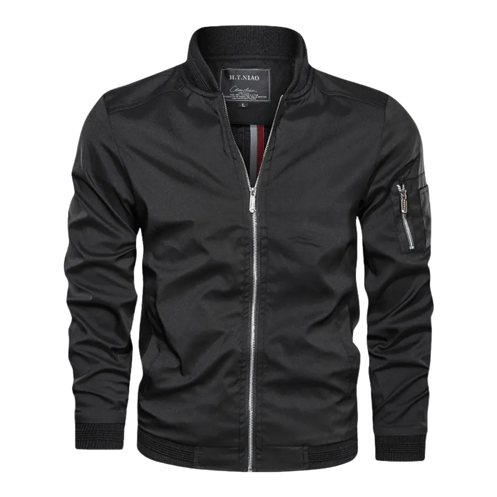 Men’s Lightweight Utility Bomber Jacket – Zip-Front Casual Layer with Sleeve Pocket and Ribbed Trims