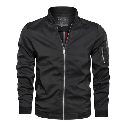 Men’s Lightweight Utility Bomber Jacket – Zip-Front Casual Layer with Sleeve Pocket and Ribbed Trims