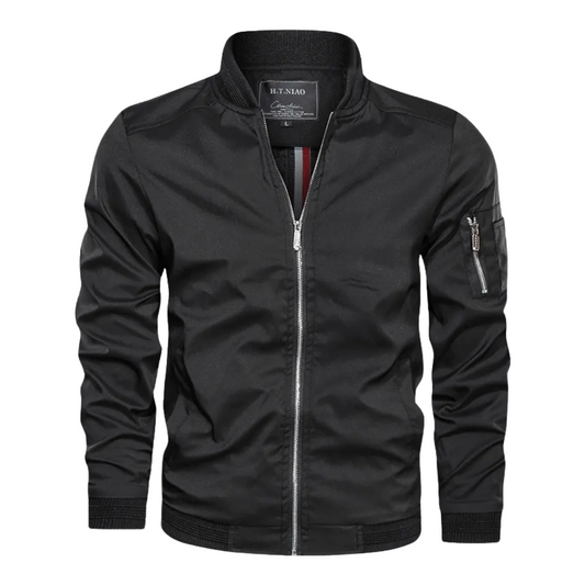 Men’s Lightweight Utility Bomber Jacket – Zip-Front Casual Layer with Sleeve Pocket and Ribbed Trims