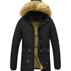 Men’s Fleece-Lined Fur-Trim Hooded Winter Parka – Weather-Resistant Longline Outerwear for Cold-Weather Wear