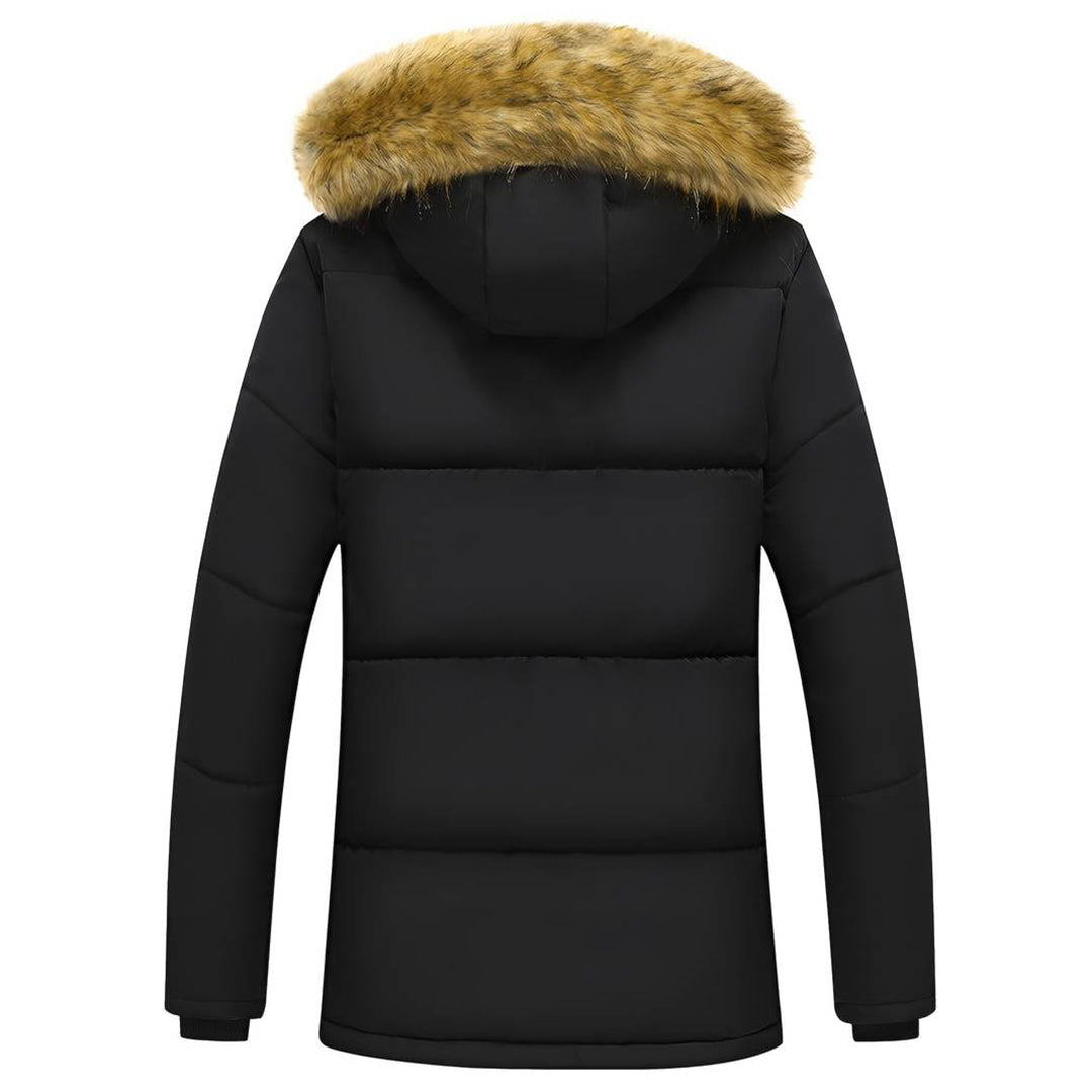 Men’s Fleece-Lined Fur-Trim Hooded Winter Parka – Weather-Resistant Longline Outerwear for Cold-Weather Wear