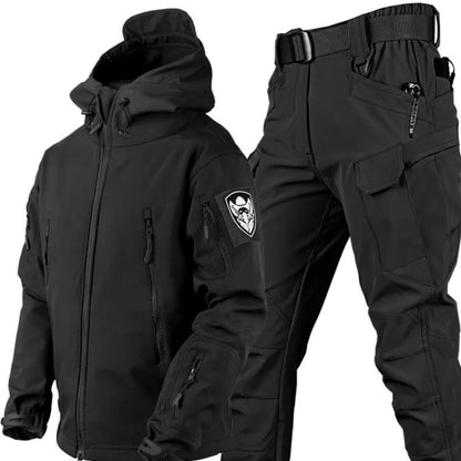 Men’s Windproof Tactical Outdoor Set – Hooded Utility Jacket and Cargo Trousers with Water-Resistant Finish