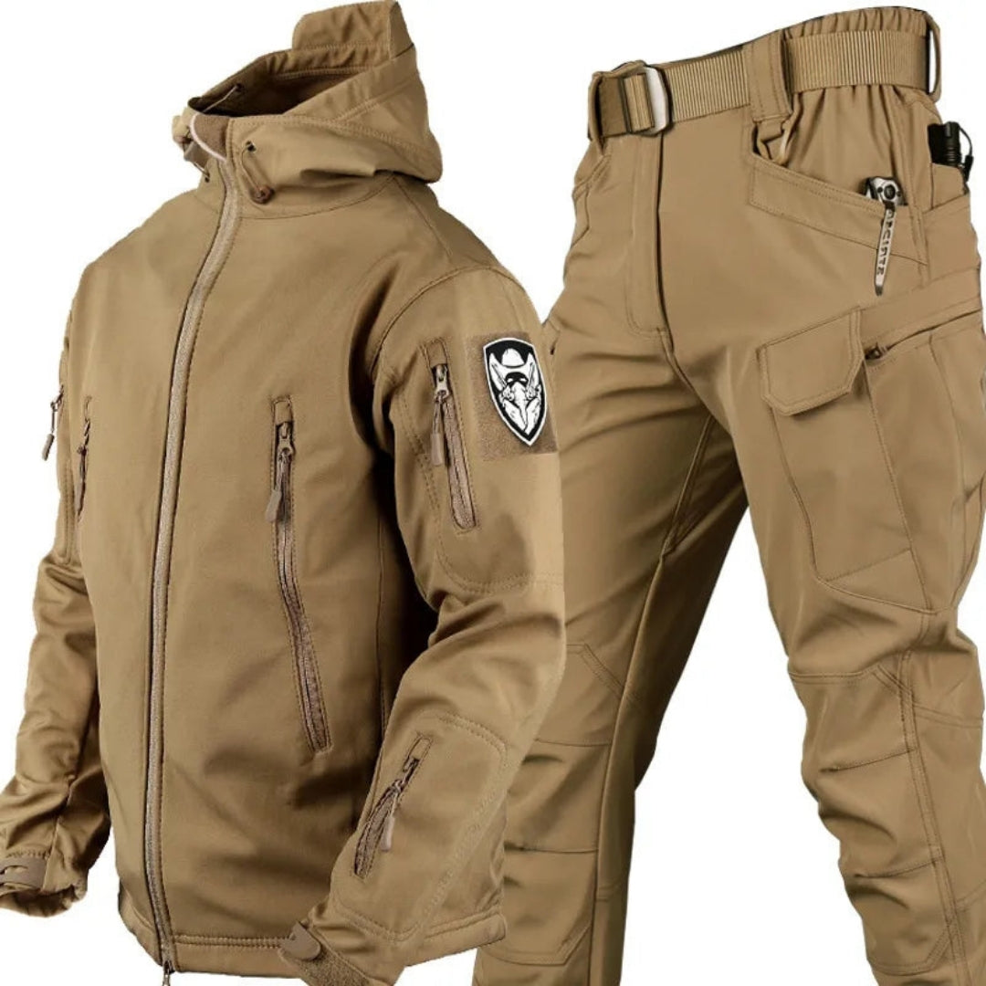 Men’s Windproof Tactical Outdoor Set – Hooded Utility Jacket and Cargo Trousers with Water-Resistant Finish