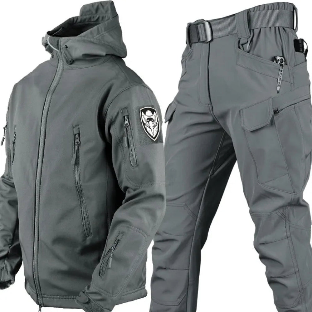Men’s Windproof Tactical Outdoor Set – Hooded Utility Jacket and Cargo Trousers with Water-Resistant Finish