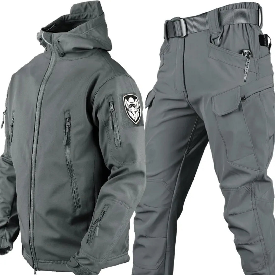 Men’s Windproof Tactical Outdoor Set – Hooded Utility Jacket and Cargo Trousers with Water-Resistant Finish