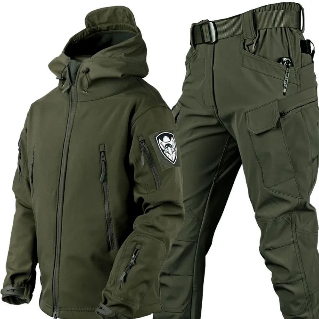 Men’s Windproof Tactical Outdoor Set – Hooded Utility Jacket and Cargo Trousers with Water-Resistant Finish