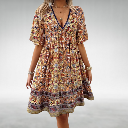 Women’s Printed Boho Mini Dress – Lightweight Relaxed Summer Style for Holidays and Events