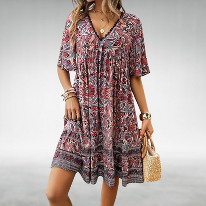 Women’s Printed Boho Mini Dress – Lightweight Relaxed Summer Style for Holidays and Events