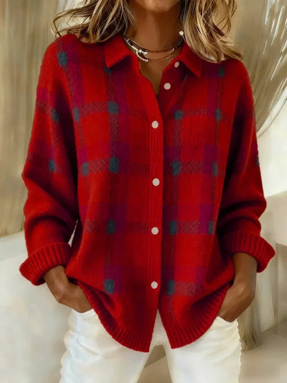 Women’s Relaxed Button-Up Knit Shirt – Collared Layer for Autumn and Winter