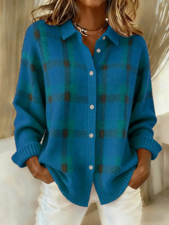 Women’s Relaxed Button-Up Knit Shirt – Collared Layer for Autumn and Winter