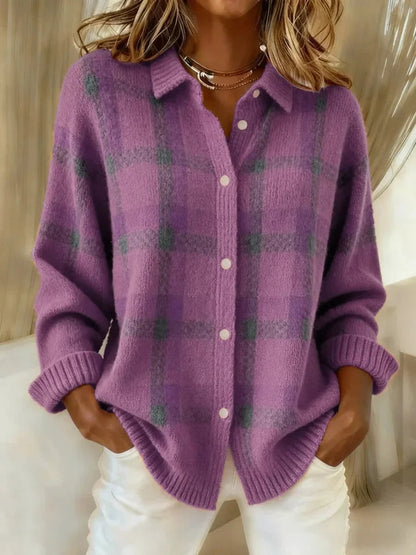 Women’s Relaxed Button-Up Knit Shirt – Collared Layer for Autumn and Winter