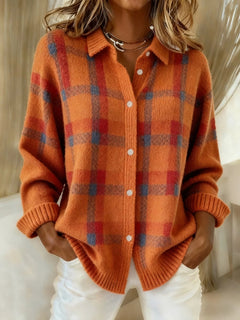 Women’s Relaxed Button-Up Knit Shirt – Collared Layer for Autumn and Winter
