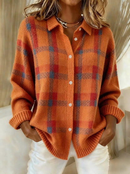 Women’s Relaxed Button-Up Knit Shirt – Collared Layer for Autumn and Winter