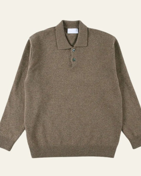 Men’s Button-Placket Polo Sweater – Soft Knit Layer for Smart Casual Autumn Wear