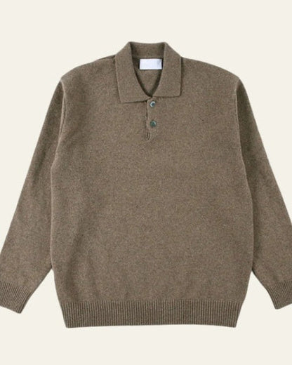 Men’s Button-Placket Polo Sweater – Soft Knit Layer for Smart Casual Autumn Wear