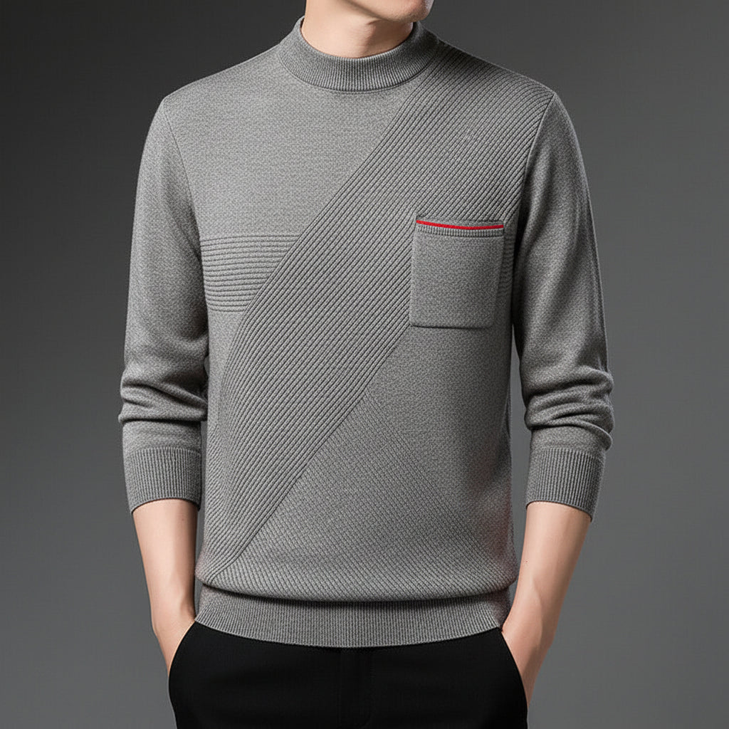 Men’s Mock-Neck Knit Sweater – Minimal Long-Sleeve Style for Autumn and Winter