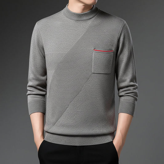 Men’s Mock-Neck Knit Sweater – Minimal Long-Sleeve Style for Autumn and Winter