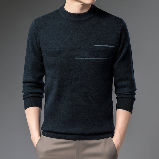 Men’s Mock-Neck Knit Sweater – Minimal Long-Sleeve Style for Autumn and Winter