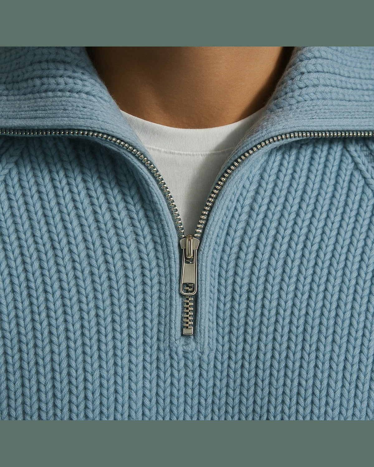 Men’s Wide-Collar Ribbed Sweater – Half-Zip Knit for Smart Autumn Layering