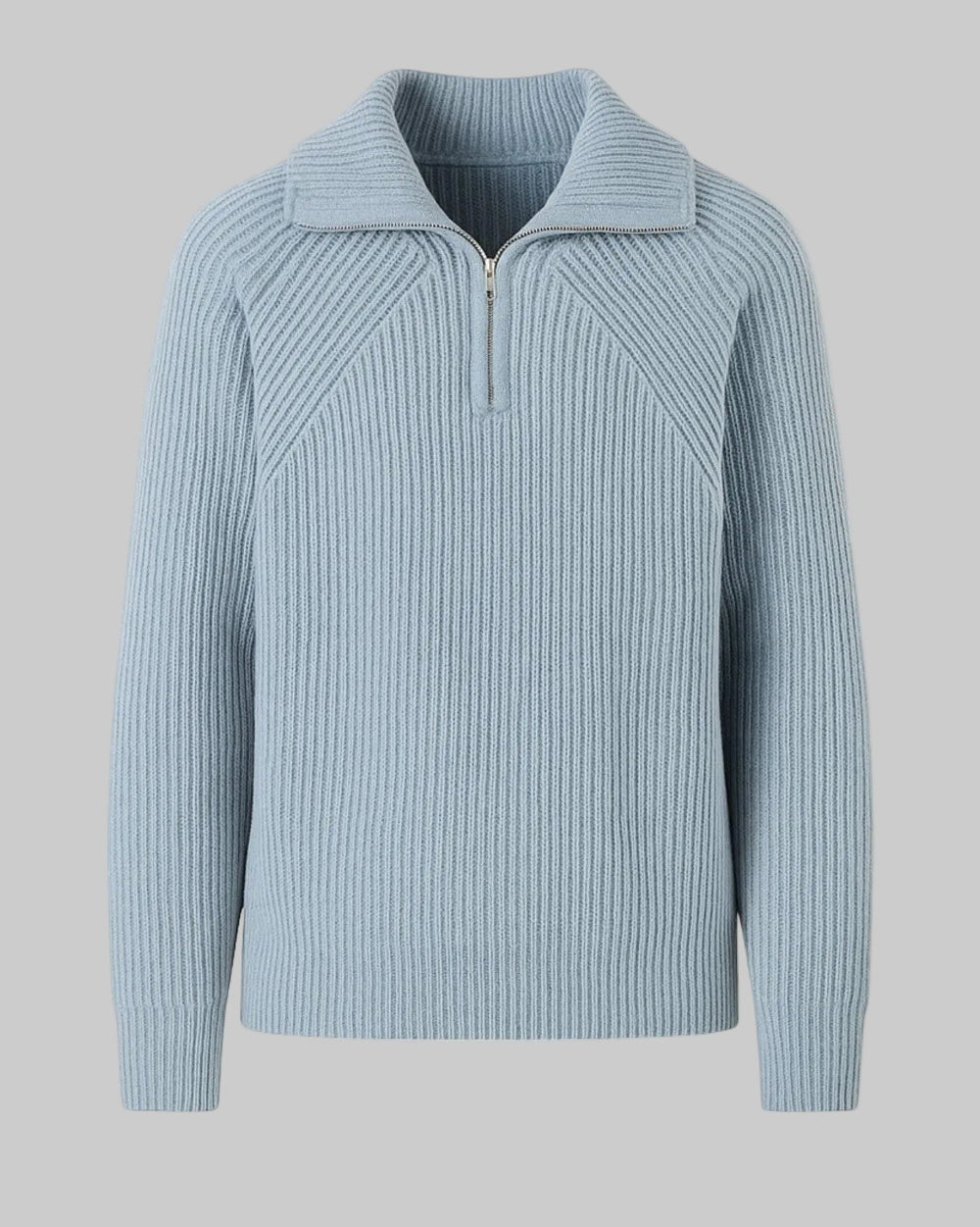 Men’s Wide-Collar Ribbed Sweater – Half-Zip Knit for Smart Autumn Layering