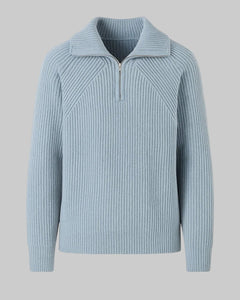 Men’s Wide-Collar Ribbed Sweater – Half-Zip Knit for Smart Autumn Layering