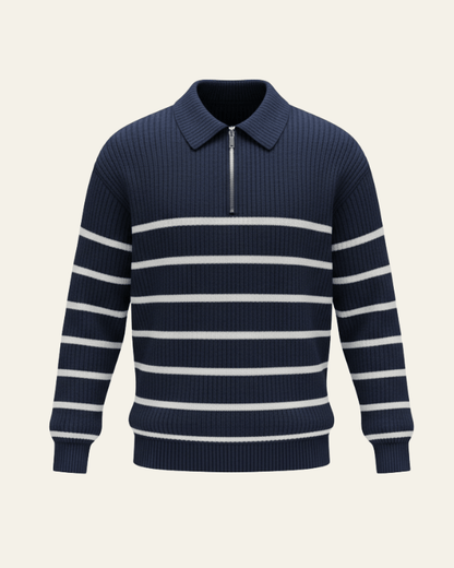 Men’s Polo-Collar Sweater – Ribbed Half-Zip Knit for Refined Everyday Wear