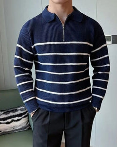 Men’s Polo-Collar Sweater – Ribbed Half-Zip Knit for Refined Everyday Wear