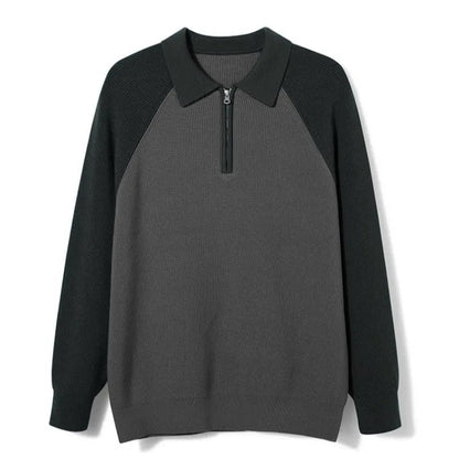 Men’s Zip-Polo Knit Sweater – Raglan-Sleeve Smart Casual Layer for Autumn and Winter