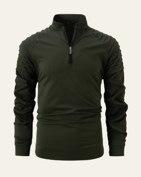 Men’s Long-Sleeve Quarter-Zip Polo Shirt – Slim Smart-Casual Style for Autumn and Winter