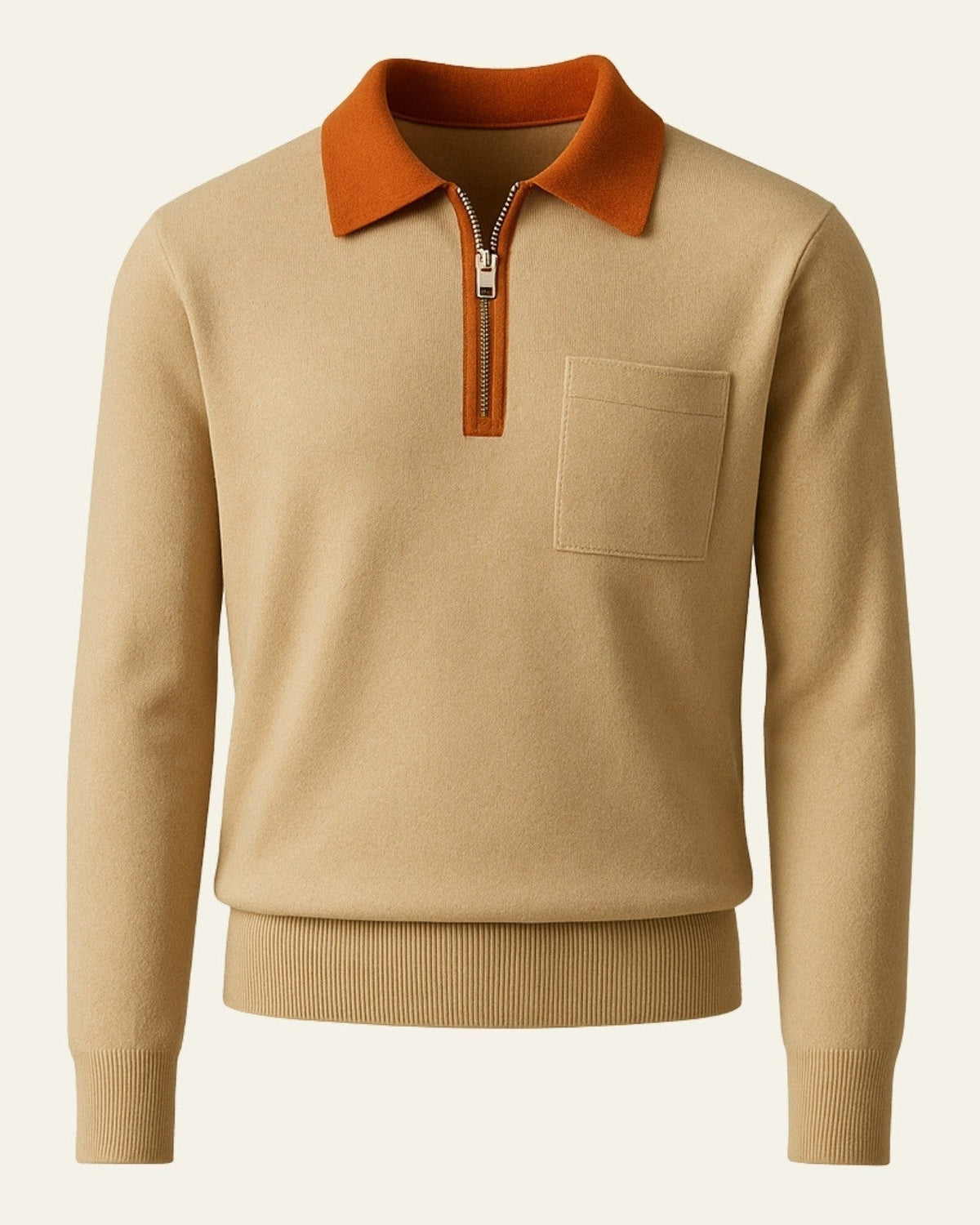Men’s Collared Quarter-Zip Sweater – Chest-Pocket Knit for Autumn and Winter