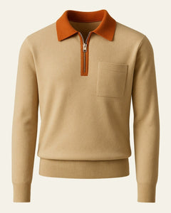 Men’s Collared Quarter-Zip Sweater – Chest-Pocket Knit for Autumn and Winter