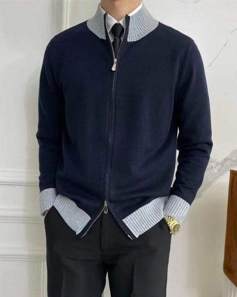 Men’s Full-Zip Knit Cardigan – Stand-Collar Layer for Office and Winter Wear