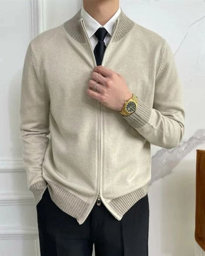Men’s Full-Zip Knit Cardigan – Stand-Collar Layer for Office and Winter Wear