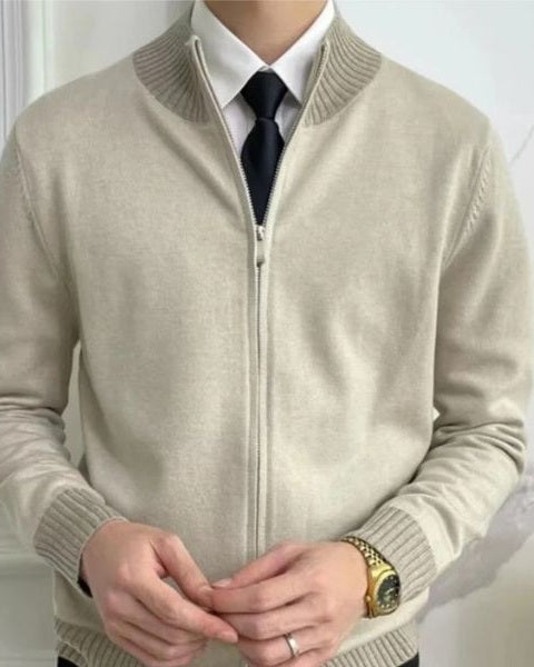 Men’s Full-Zip Knit Cardigan – Stand-Collar Layer for Office and Winter Wear