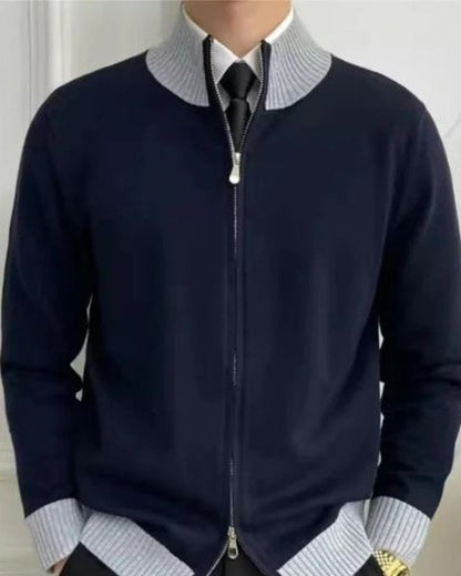 Men’s Full-Zip Knit Cardigan – Stand-Collar Layer for Office and Winter Wear