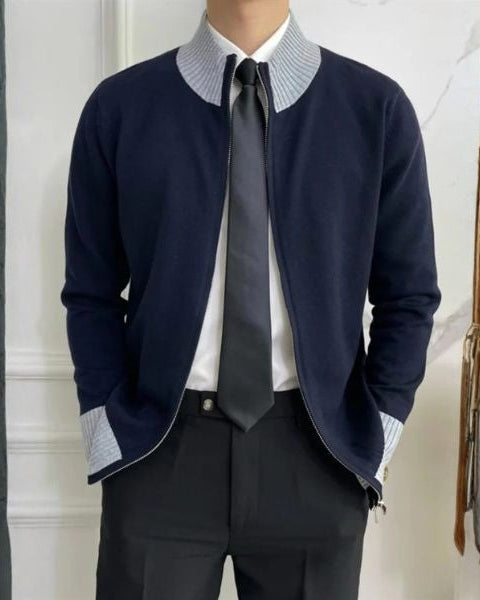 Men’s Full-Zip Knit Cardigan – Stand-Collar Layer for Office and Winter Wear