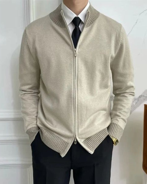 Men’s Full-Zip Knit Cardigan – Stand-Collar Layer for Office and Winter Wear