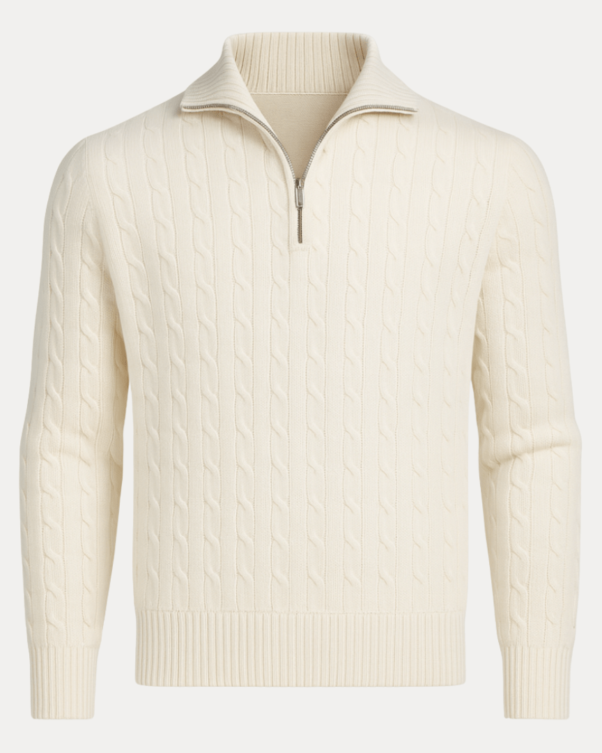 Men’s Cable-Knit Half-Zip Sweater – Textured Smart Layer for Office and Winter