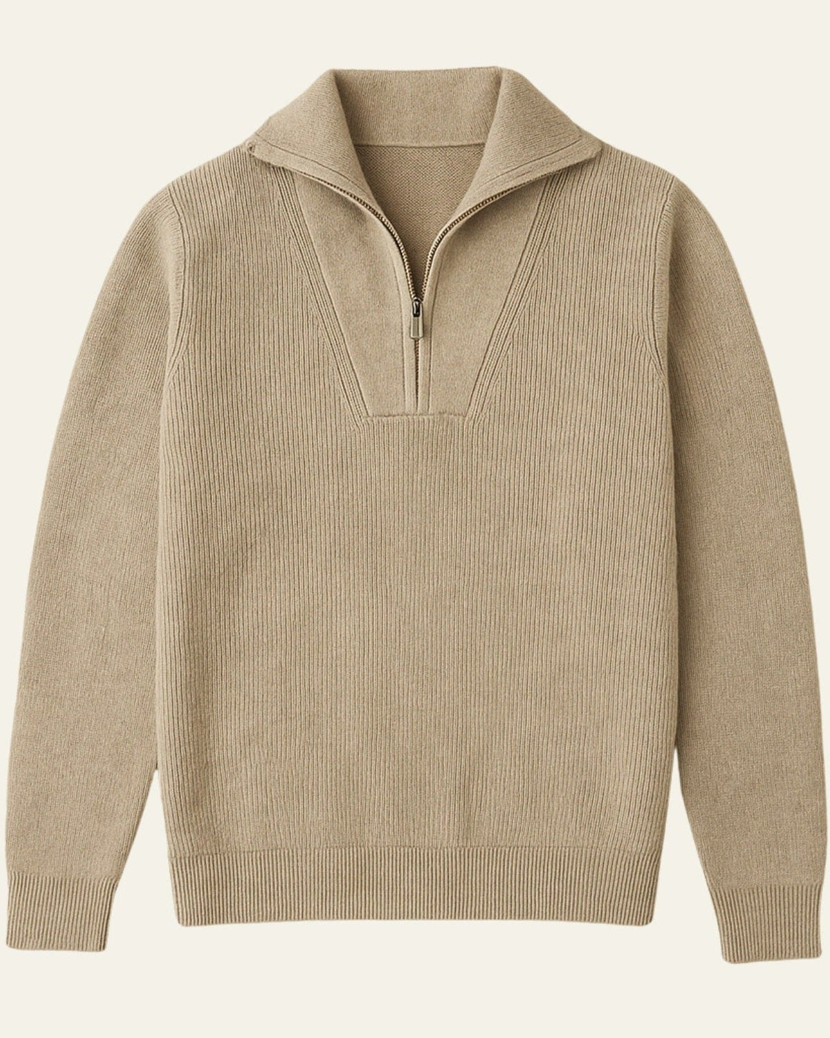 Men’s Ribbed Stand-Collar Sweater – Half-Zip Knit for Autumn and Winter
