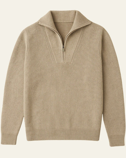 Men’s Ribbed Stand-Collar Sweater – Half-Zip Knit for Autumn and Winter