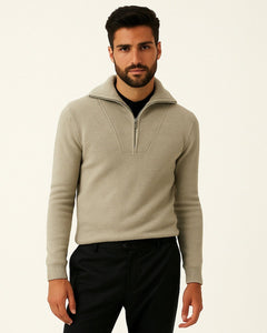 Men’s Ribbed Stand-Collar Sweater – Half-Zip Knit for Autumn and Winter