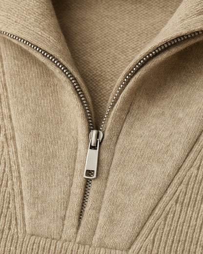 Men’s Ribbed Stand-Collar Sweater – Half-Zip Knit for Autumn and Winter