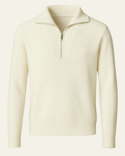 Men’s Ribbed Stand-Collar Sweater – Half-Zip Knit for Autumn and Winter