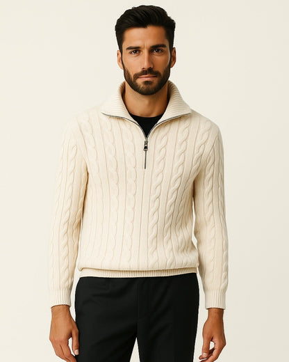 Men’s Cable-Knit Half-Zip Sweater – Refined Collar Layer for Autumn and Winter