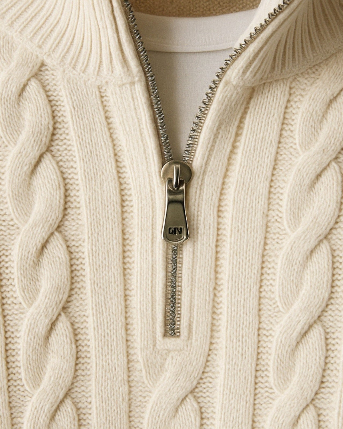 Men’s Cable-Knit Half-Zip Sweater – Refined Collar Layer for Autumn and Winter