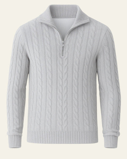 Men’s Cable-Knit Half-Zip Sweater – Refined Collar Layer for Autumn and Winter