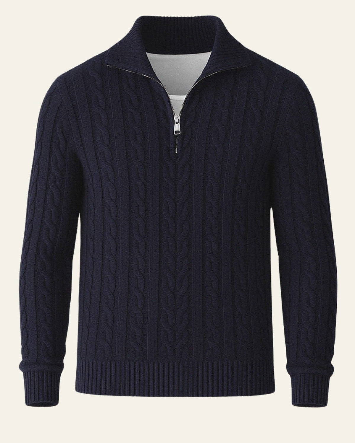 Men’s Cable-Knit Half-Zip Sweater – Refined Collar Layer for Autumn and Winter