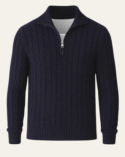Men’s Cable-Knit Half-Zip Sweater – Refined Collar Layer for Autumn and Winter