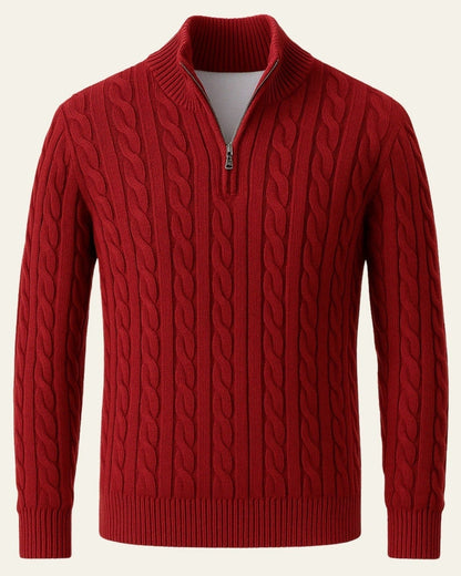 Men’s Cable-Knit Half-Zip Sweater – Refined Collar Layer for Autumn and Winter