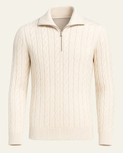 Men’s Cable-Knit Half-Zip Sweater – Refined Collar Layer for Autumn and Winter